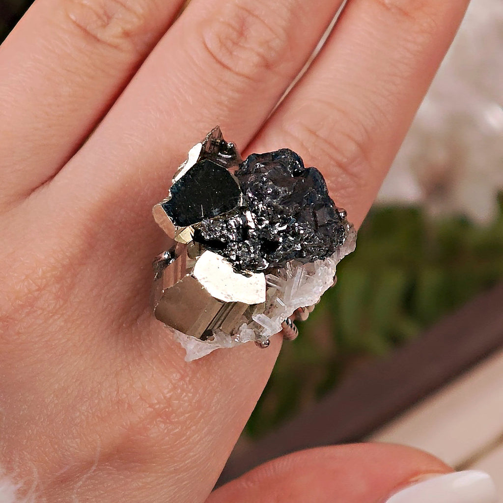 Raw Chalcopyrite Adjustable Ring – Natural Mineral Stone Ring, Handmade One of a Kind Jewelry-073