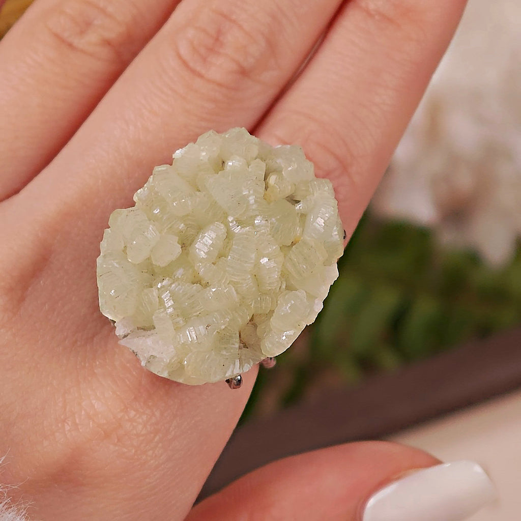 Raw Prehnite Adjustable Ring – Natural Mineral Stone Ring, Handmade One of a Kind Jewelry-076