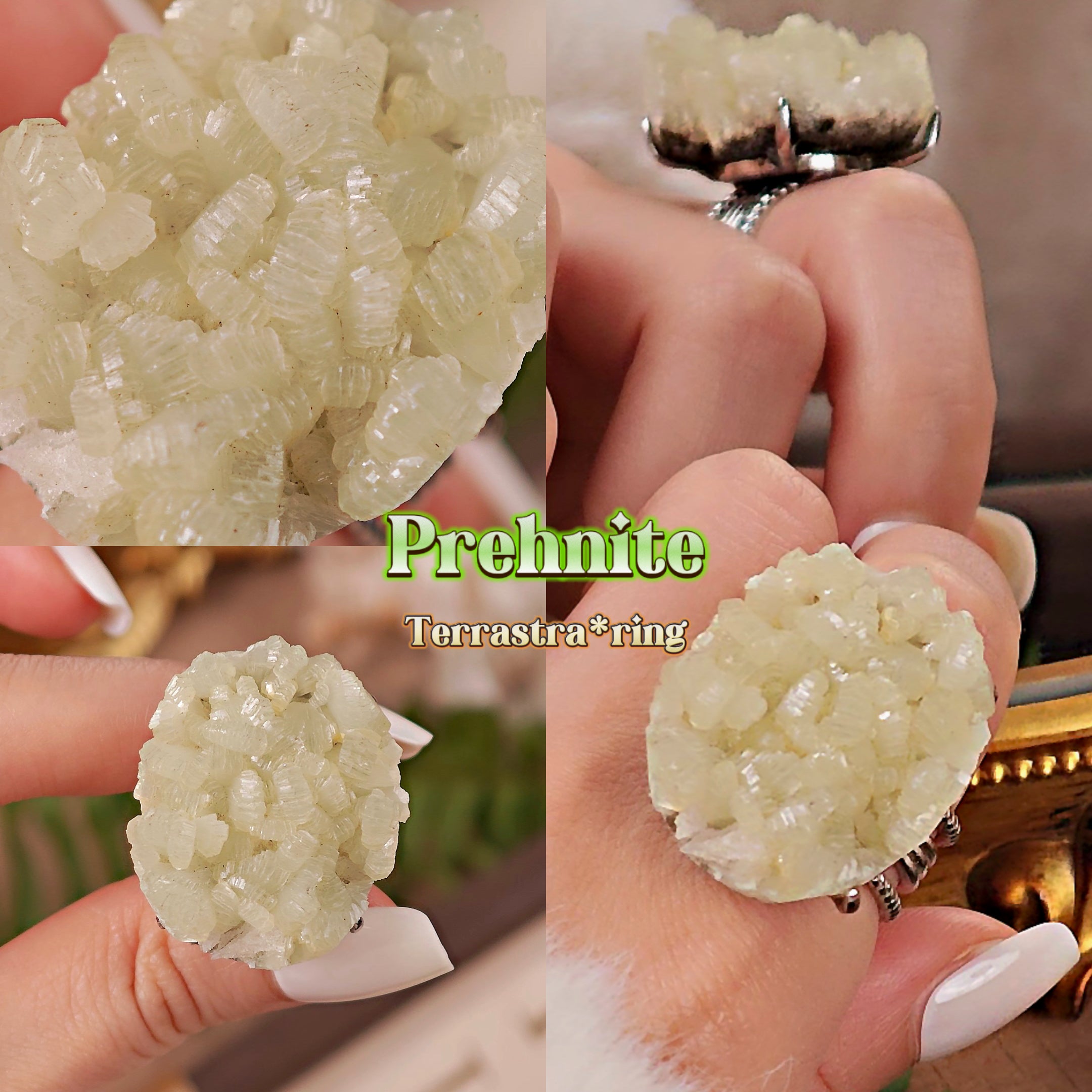 Raw Prehnite Adjustable Ring – Natural Mineral Stone Ring, Handmade One of a Kind Jewelry-076