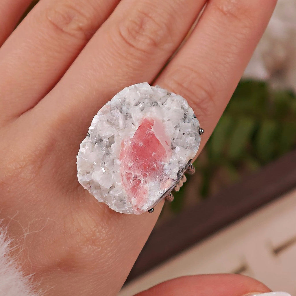 Raw Purpurite Adjustable Ring – Natural Mineral Stone Ring, Handmade One of a Kind Jewelry-077