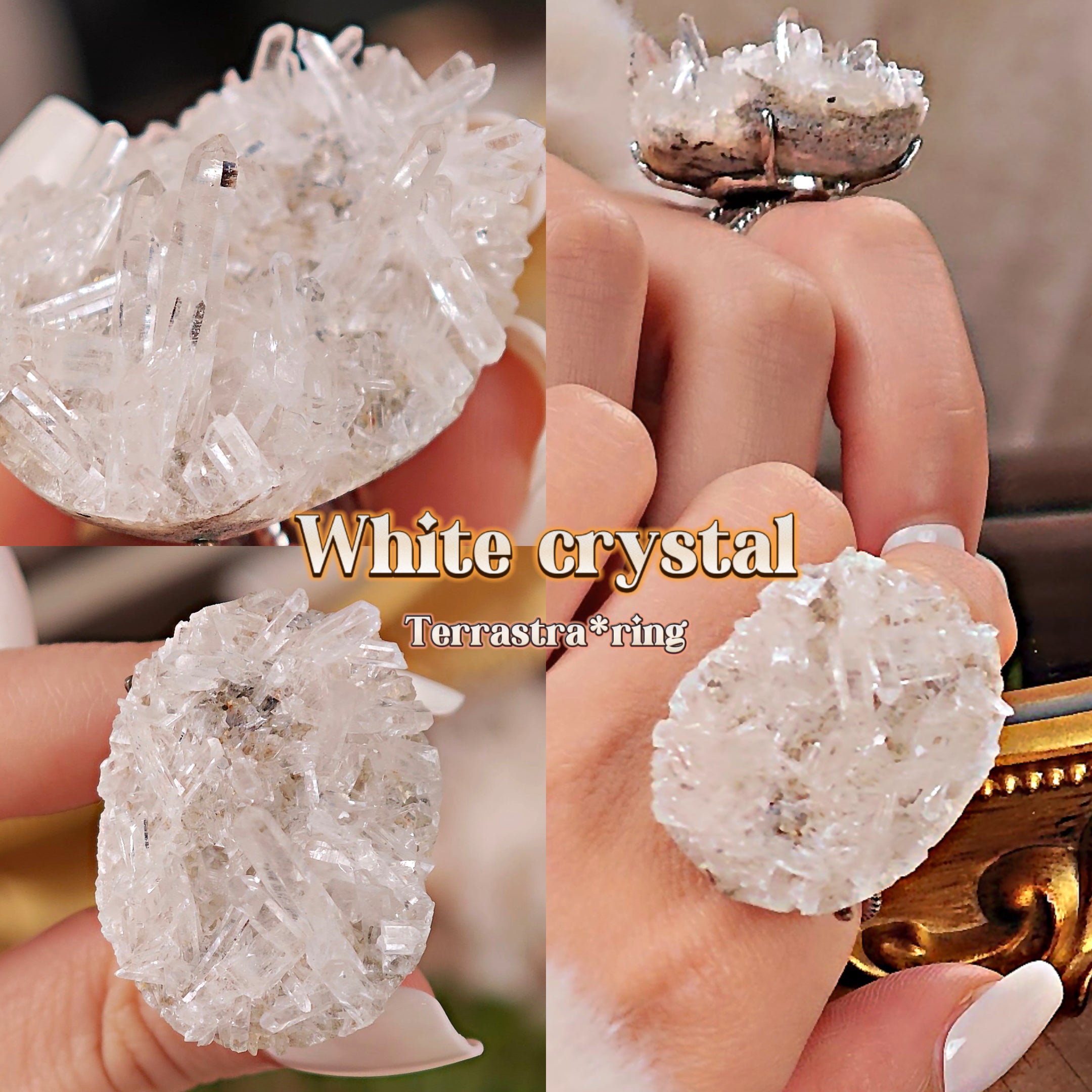 Raw White Crystal Adjustable Ring – Natural Mineral Stone Ring, Handmade One of a Kind Jewelry-078