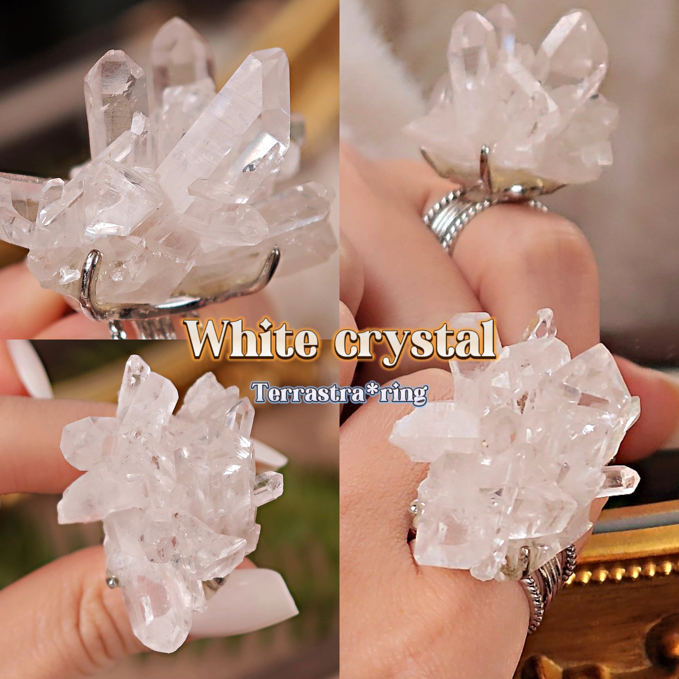 Raw White Crystal Adjustable Ring – Natural Mineral Stone Ring, Handmade One of a Kind Jewelry-079
