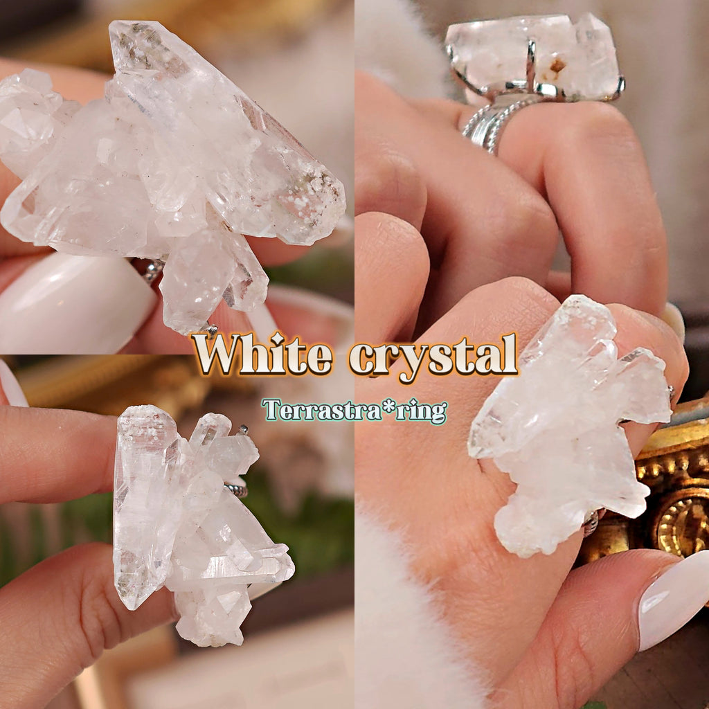 Raw White Crystal Adjustable Ring – Natural Mineral Stone Ring, Handmade One of a Kind Jewelry-081