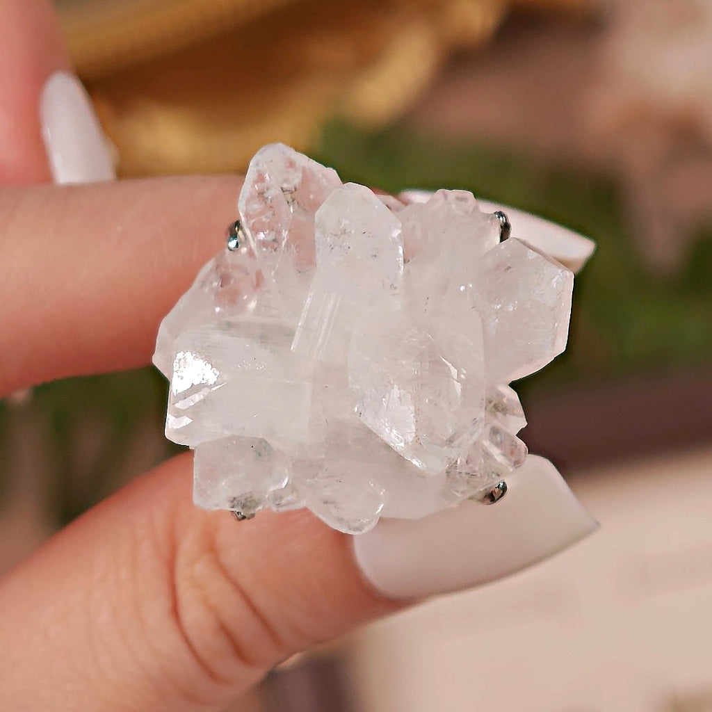 Raw Apophyllite Adjustable Ring – Natural Mineral Stone Ring, Handmade One of a Kind Jewelry-082