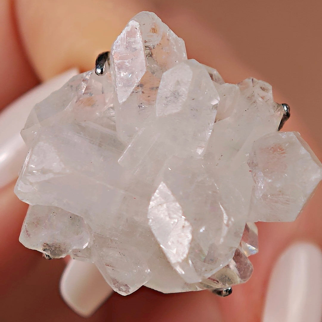 Raw Apophyllite Adjustable Ring – Natural Mineral Stone Ring, Handmade One of a Kind Jewelry-082