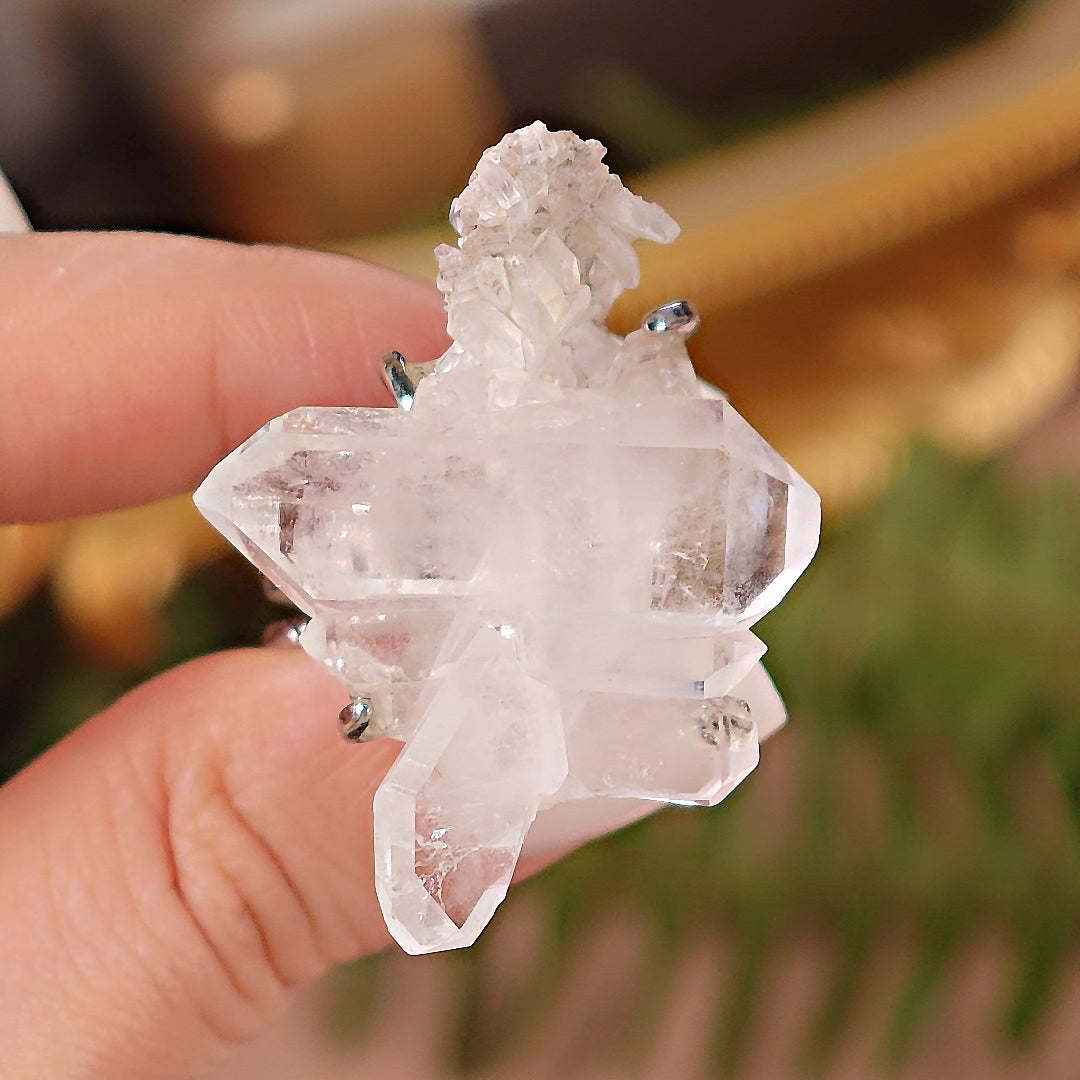 Raw White Crystal Adjustable Ring – Natural Mineral Stone Ring, Handmade One of a Kind Jewelry-084