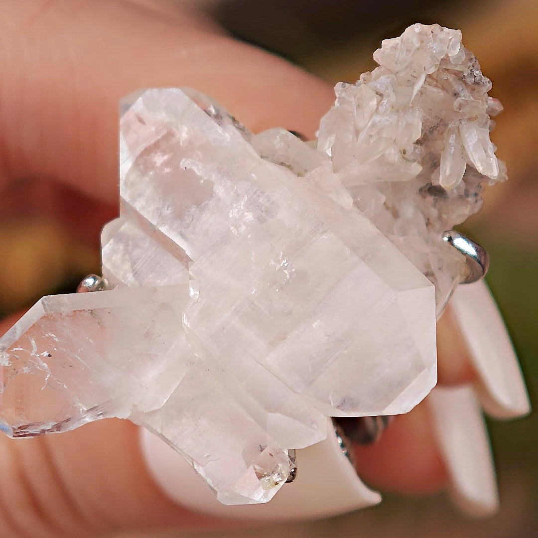 Raw White Crystal Adjustable Ring – Natural Mineral Stone Ring, Handmade One of a Kind Jewelry-084