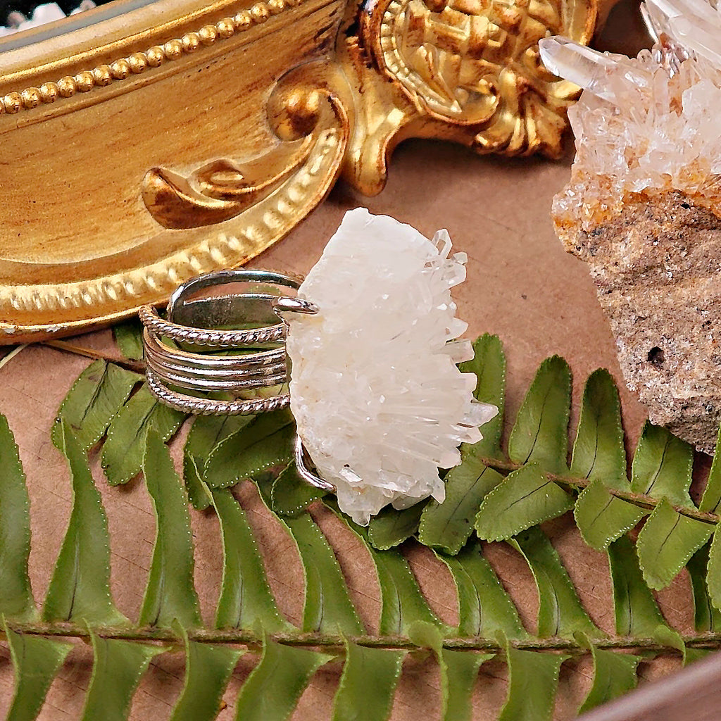 Raw White Crystal Adjustable Ring – Natural Mineral Stone Ring, Handmade One of a Kind Jewelry-085