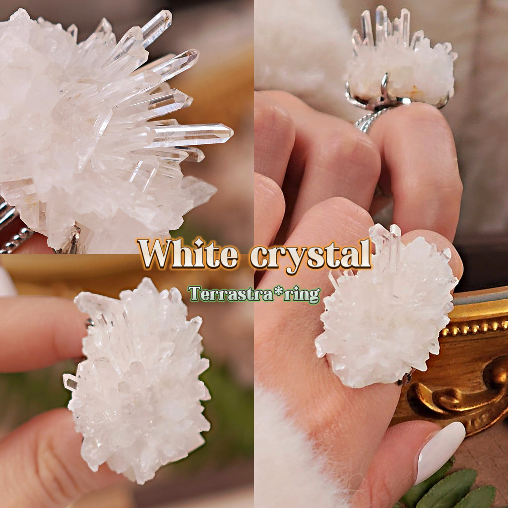 Raw White Crystal Adjustable Ring – Natural Mineral Stone Ring, Handmade One of a Kind Jewelry-085