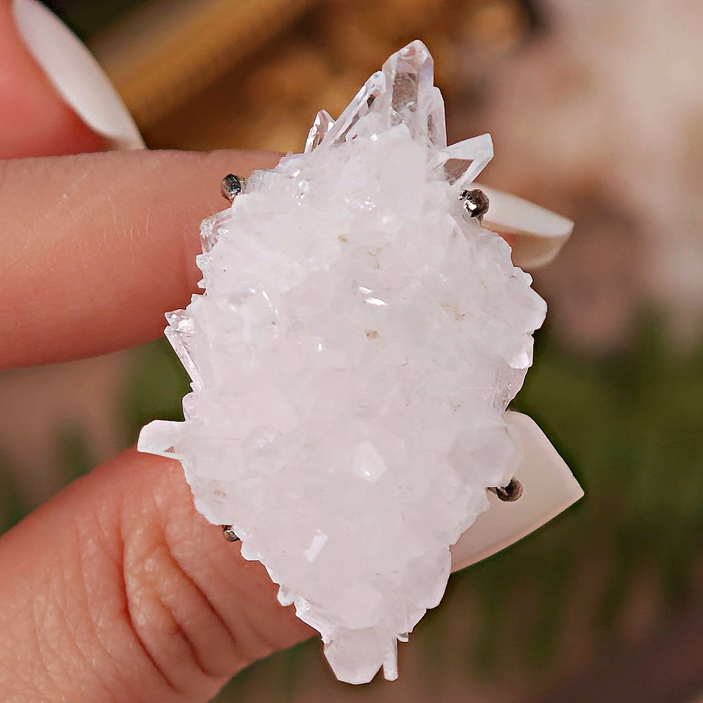 Raw White Crystal Adjustable Ring – Natural Mineral Stone Ring, Handmade One of a Kind Jewelry-086