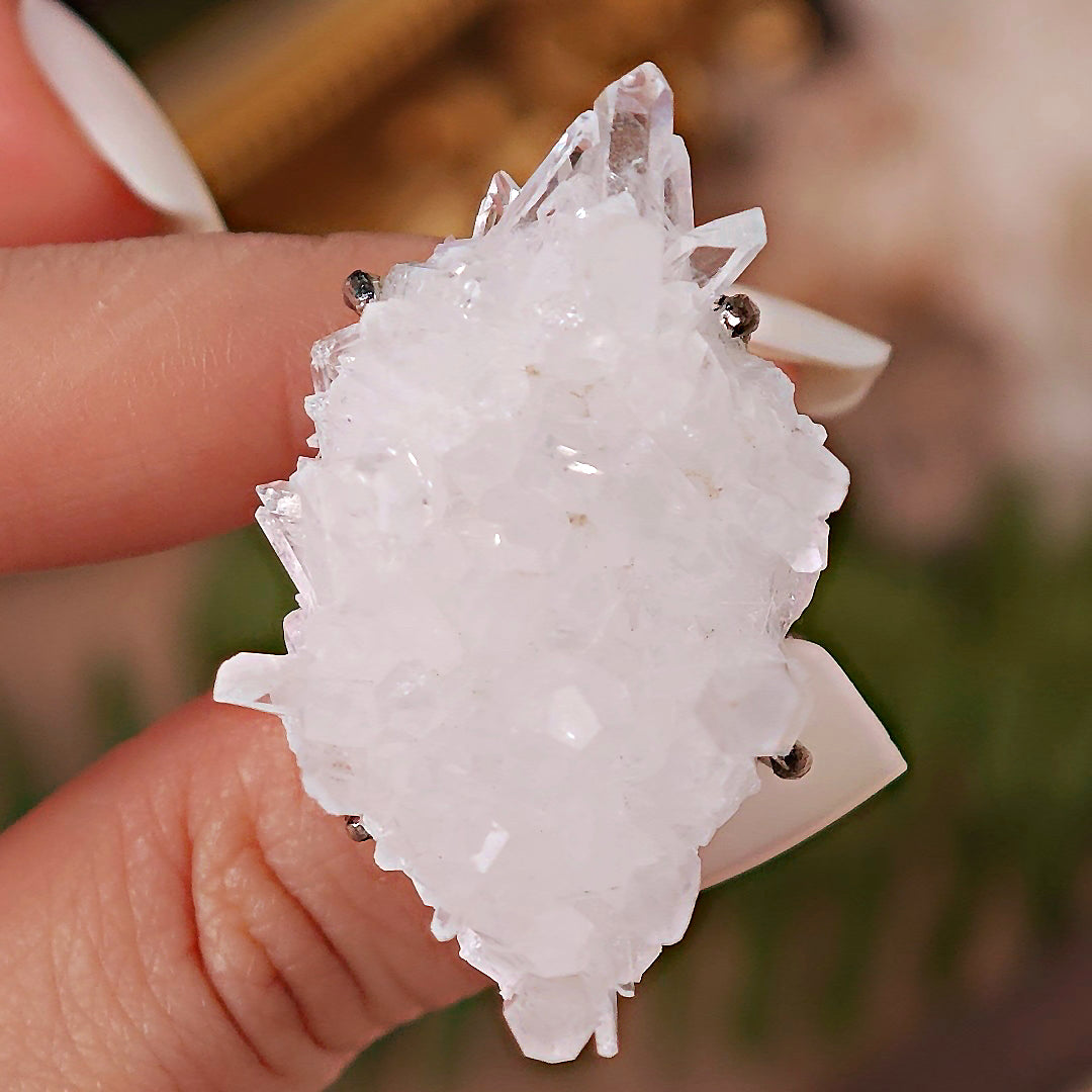 Raw White Crystal Adjustable Ring – Natural Mineral Stone Ring, Handmade One of a Kind Jewelry-086