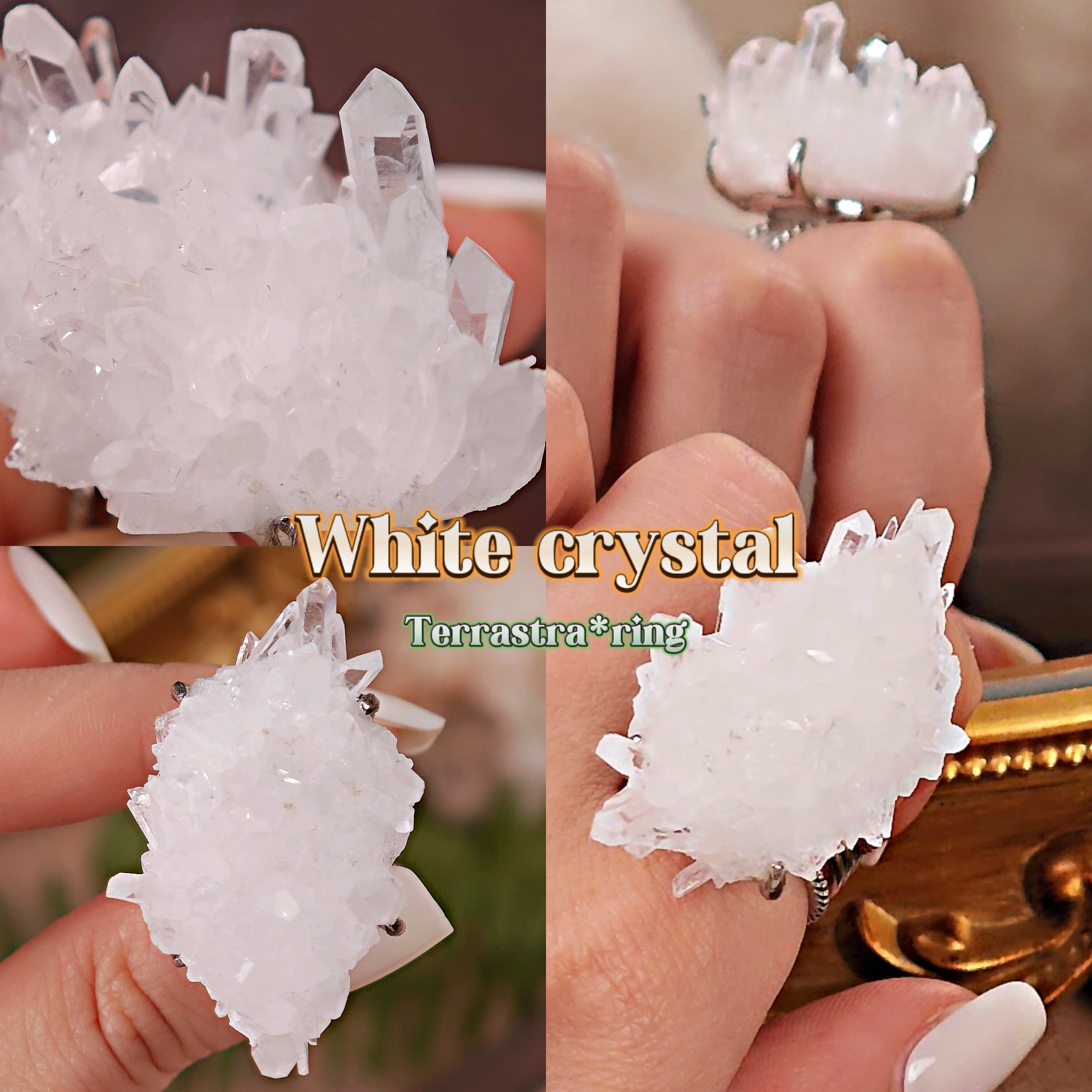 Raw White Crystal Adjustable Ring – Natural Mineral Stone Ring, Handmade One of a Kind Jewelry-086