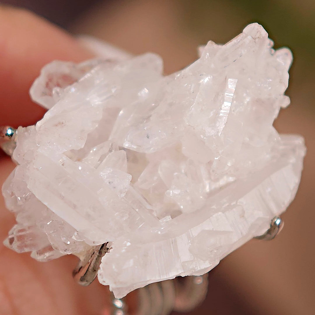 Raw White Crystal Adjustable Ring – Natural Mineral Stone Ring, Handmade One of a Kind Jewelry-087