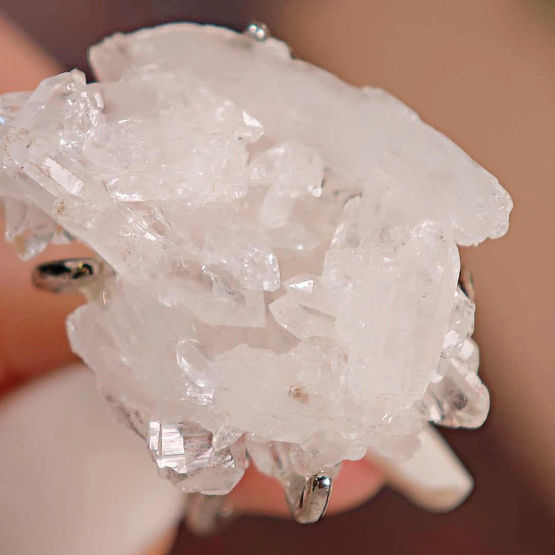 Raw White Crystal Adjustable Ring – Natural Mineral Stone Ring, Handmade One of a Kind Jewelry-087