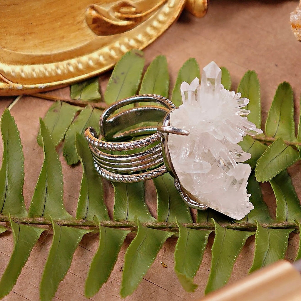 Raw White Crystal Adjustable Ring – Natural Mineral Stone Ring, Handmade One of a Kind Jewelry-088