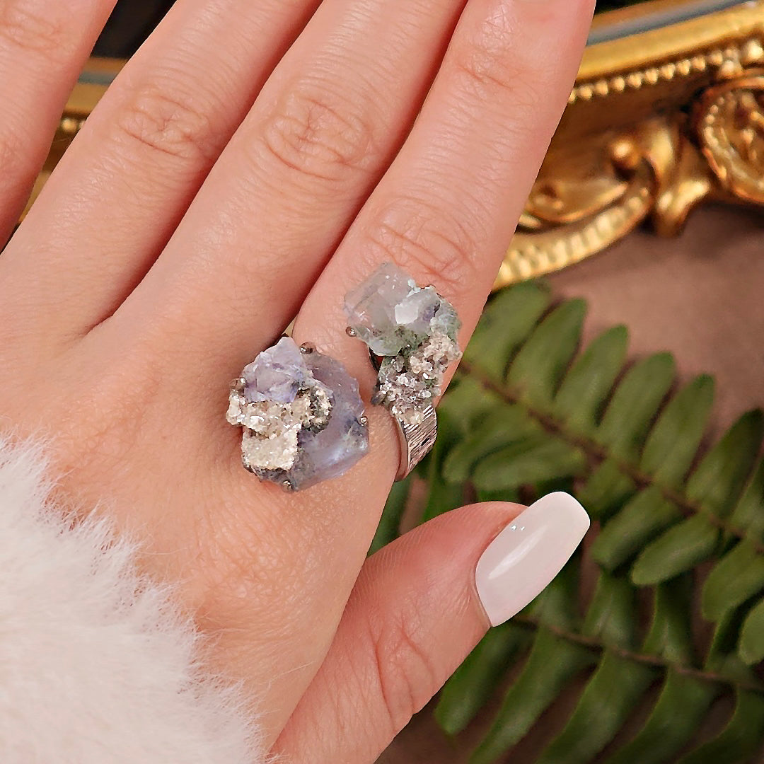 Raw Fluorite Adjustable Ring – Natural Mineral Stone Ring, Handmade One of a Kind Jewelry-089