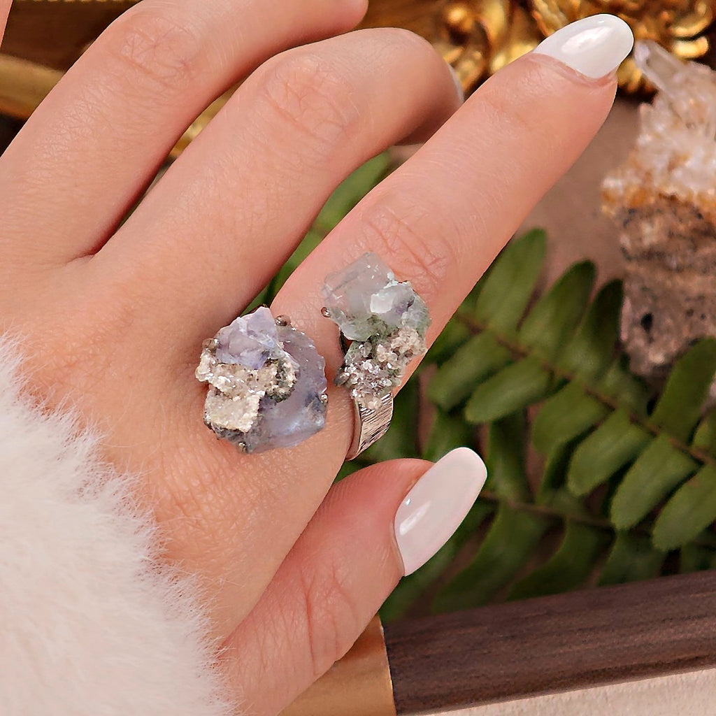 Raw Fluorite Adjustable Ring – Natural Mineral Stone Ring, Handmade One of a Kind Jewelry-089