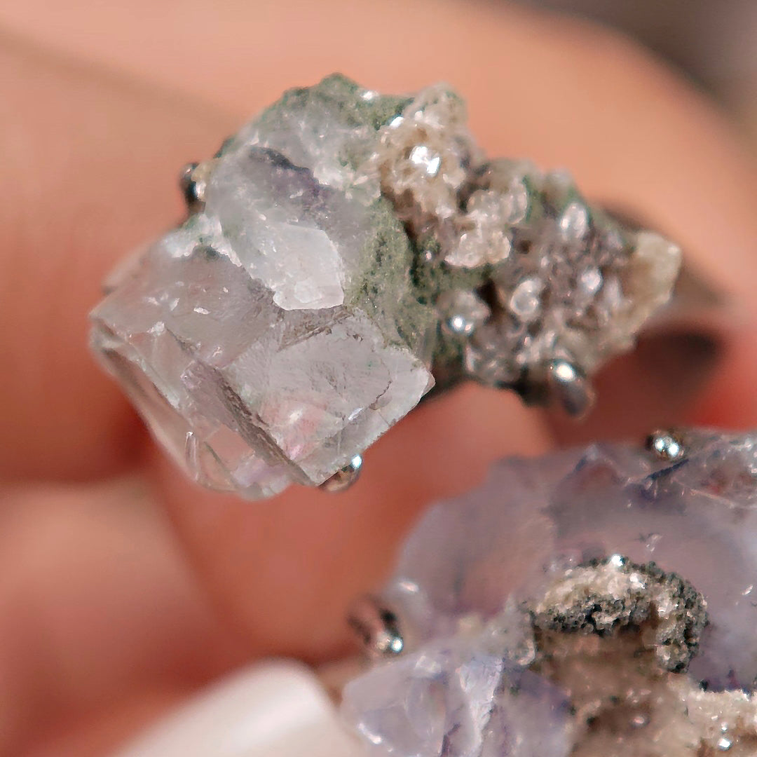 Raw Fluorite Adjustable Ring – Natural Mineral Stone Ring, Handmade One of a Kind Jewelry-089
