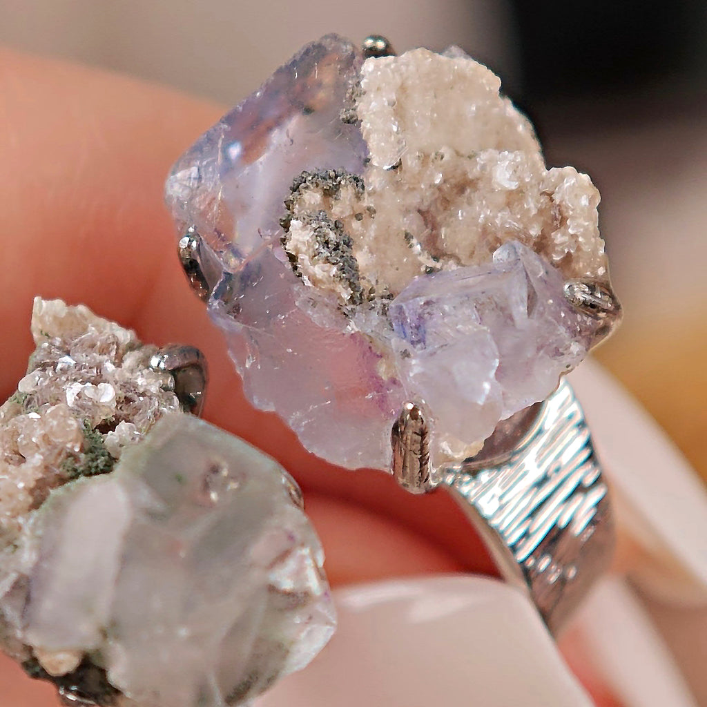 Raw Fluorite Adjustable Ring – Natural Mineral Stone Ring, Handmade One of a Kind Jewelry-089