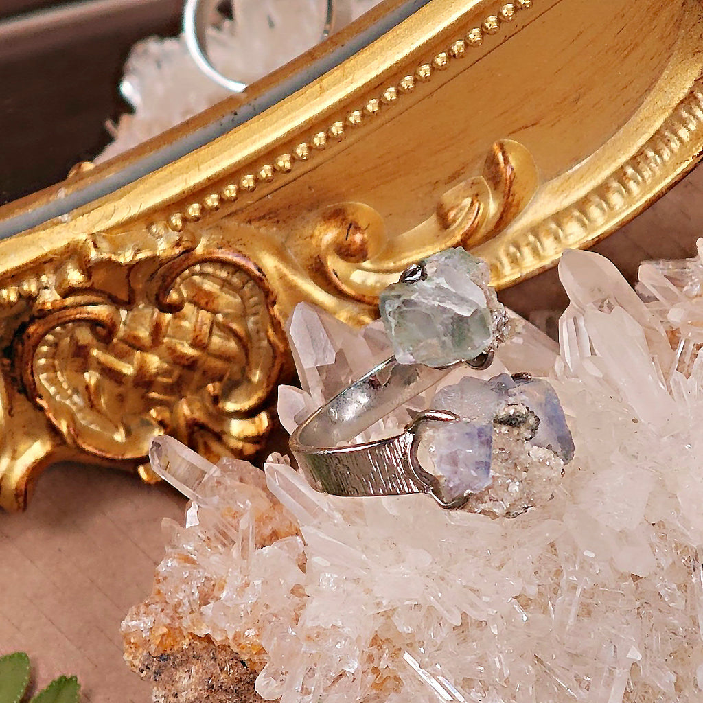 Raw Fluorite Adjustable Ring – Natural Mineral Stone Ring, Handmade One of a Kind Jewelry-089