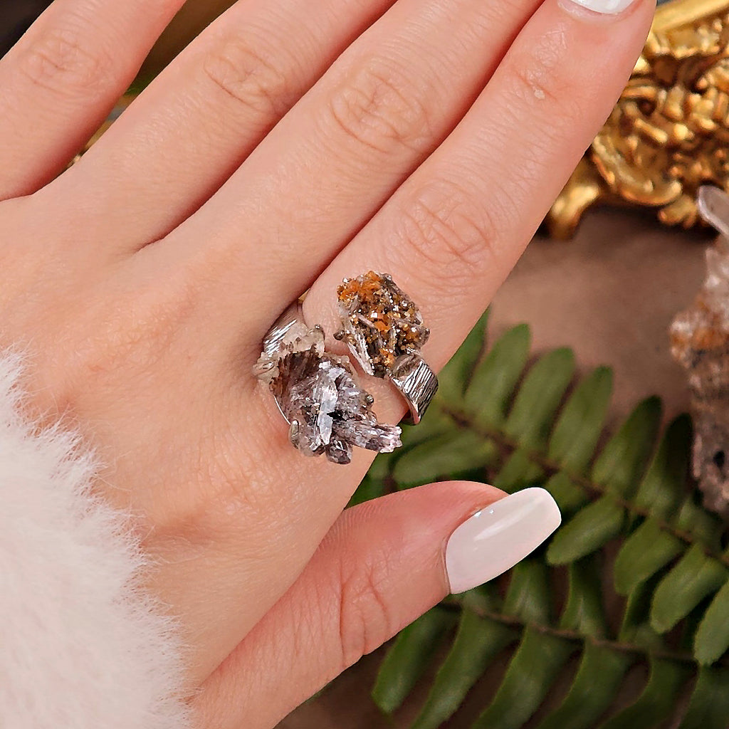 Raw Vanadinite&Creedite Adjustable Ring – Natural Mineral Stone Ring, Handmade One of a Kind Jewelry-090