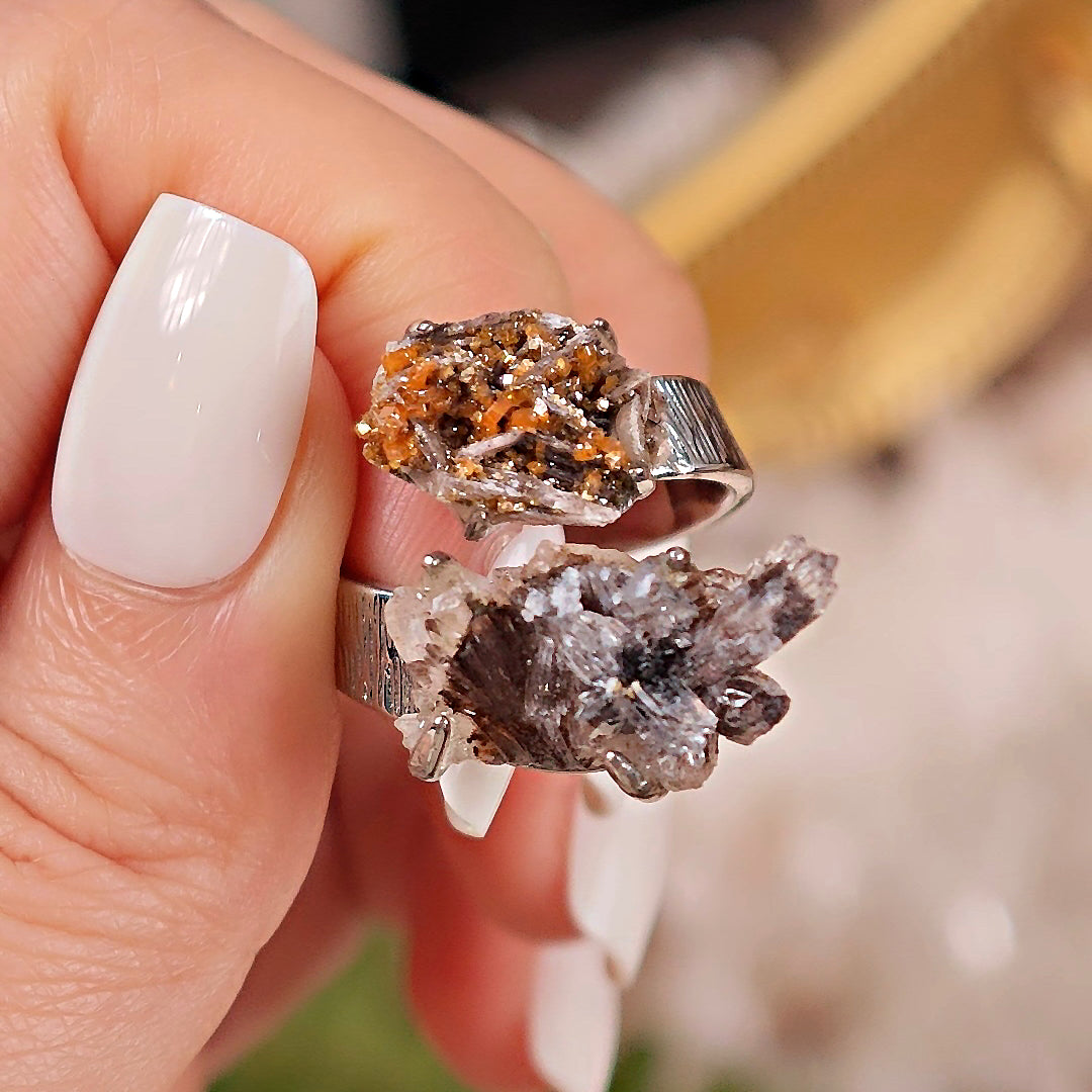 Raw Vanadinite&Creedite Adjustable Ring – Natural Mineral Stone Ring, Handmade One of a Kind Jewelry-090