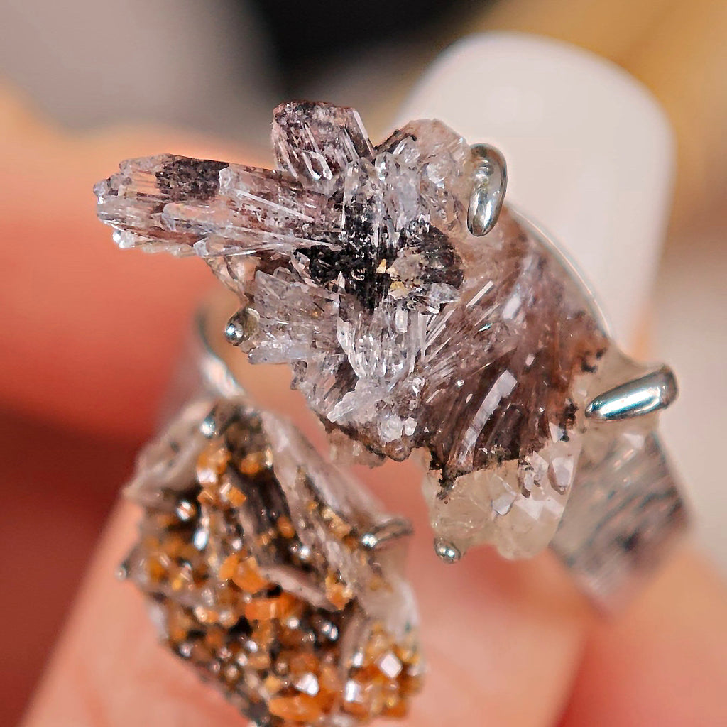 Raw Vanadinite&Creedite Adjustable Ring – Natural Mineral Stone Ring, Handmade One of a Kind Jewelry-090