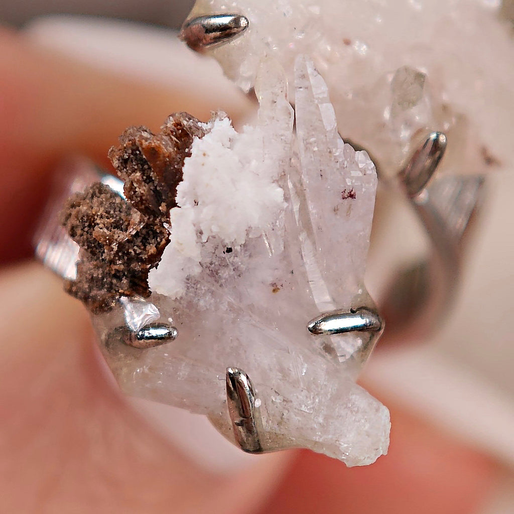 Raw Crystal&Creedite Adjustable Ring – Natural Mineral Stone Ring, Handmade One of a Kind Jewelry-093