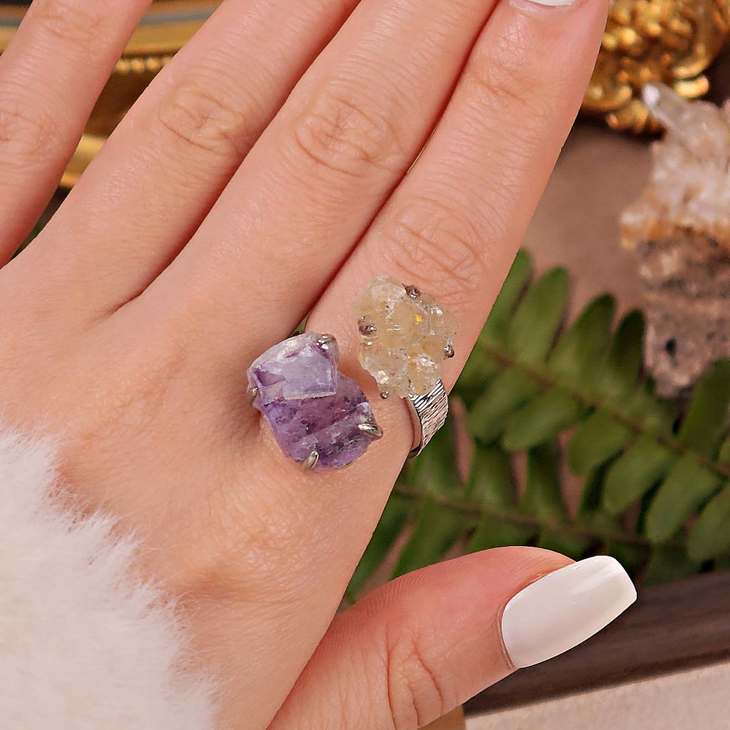 Raw Fluorite Adjustable Ring – Natural Mineral Stone Ring, Handmade One of a Kind Jewelry-094