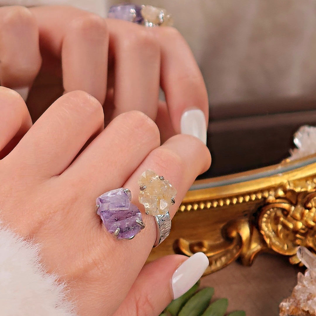 Raw Fluorite Adjustable Ring – Natural Mineral Stone Ring, Handmade One of a Kind Jewelry-094