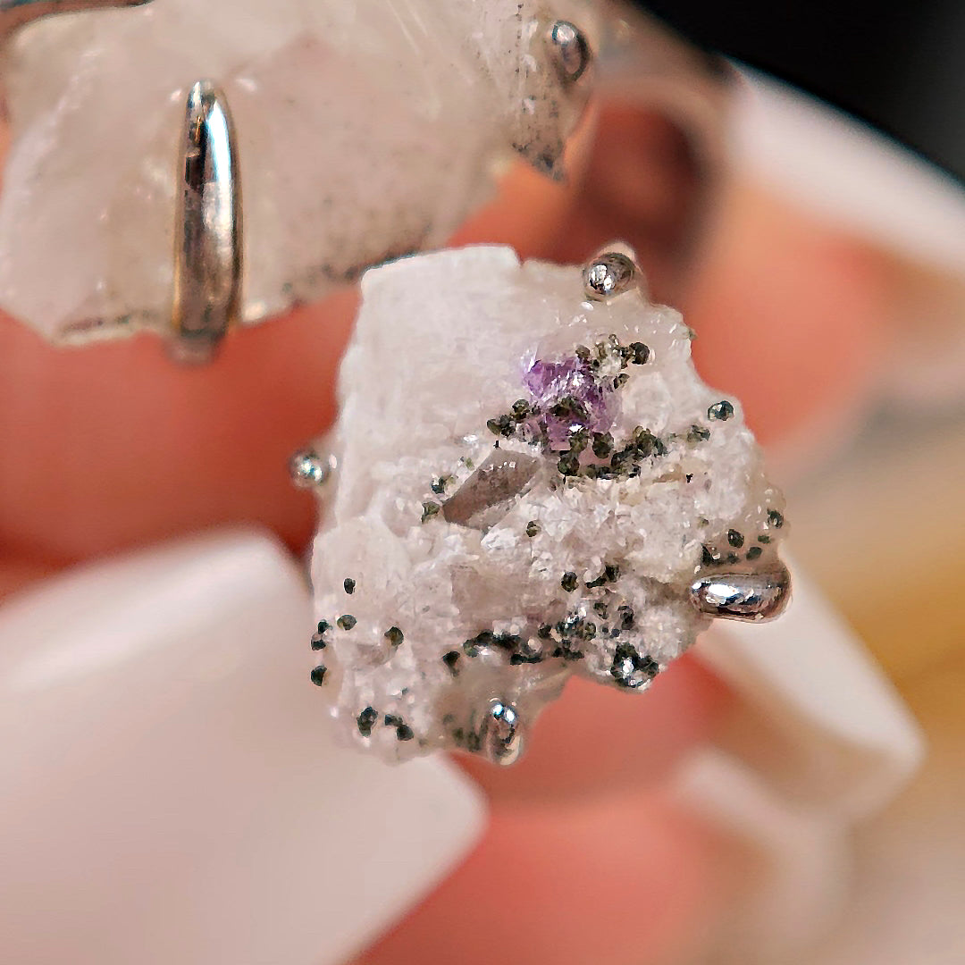 Raw Fluorite&Calcite Adjustable Ring – Natural Mineral Stone Ring, Handmade One of a Kind Jewelry-095