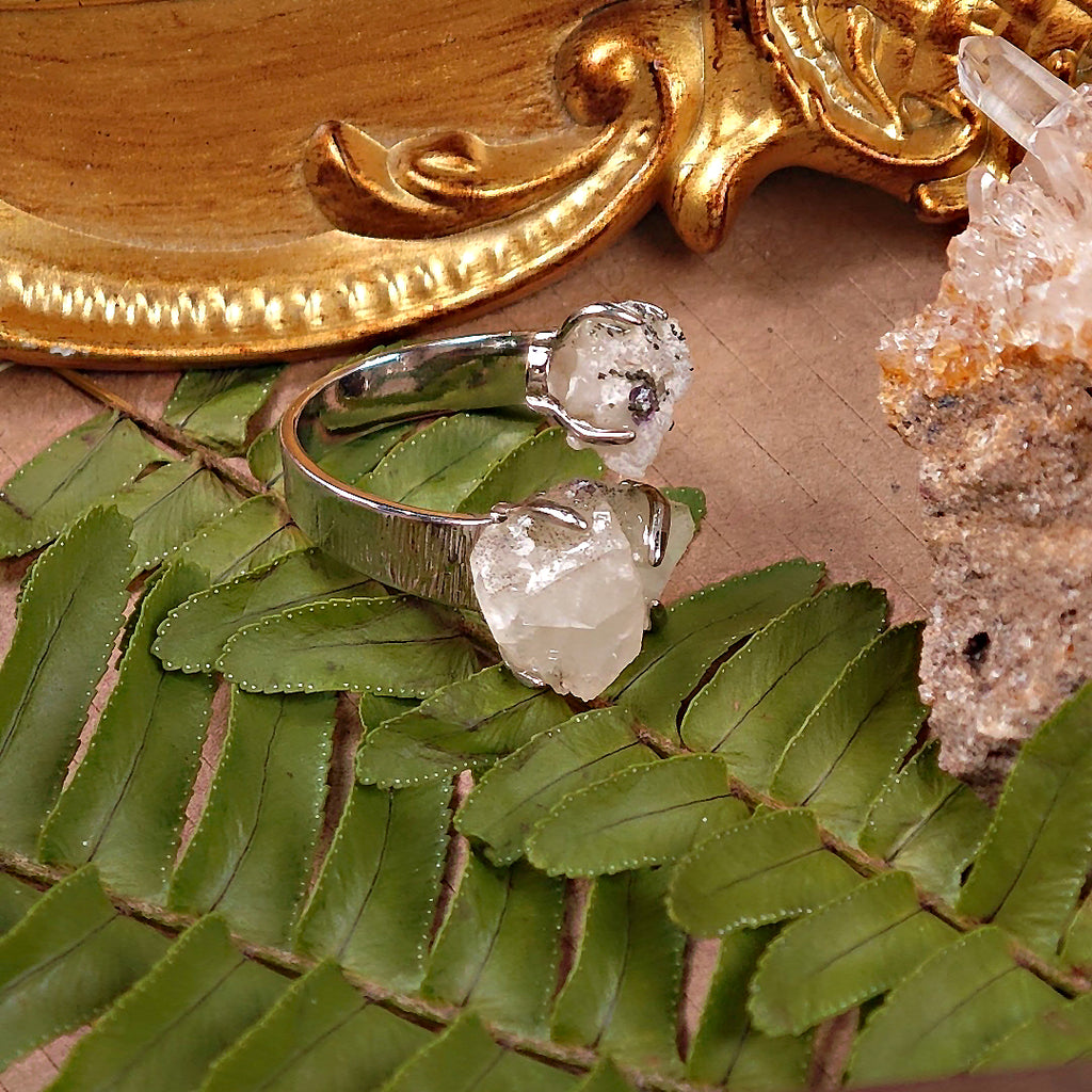 Raw Fluorite&Calcite Adjustable Ring – Natural Mineral Stone Ring, Handmade One of a Kind Jewelry-095