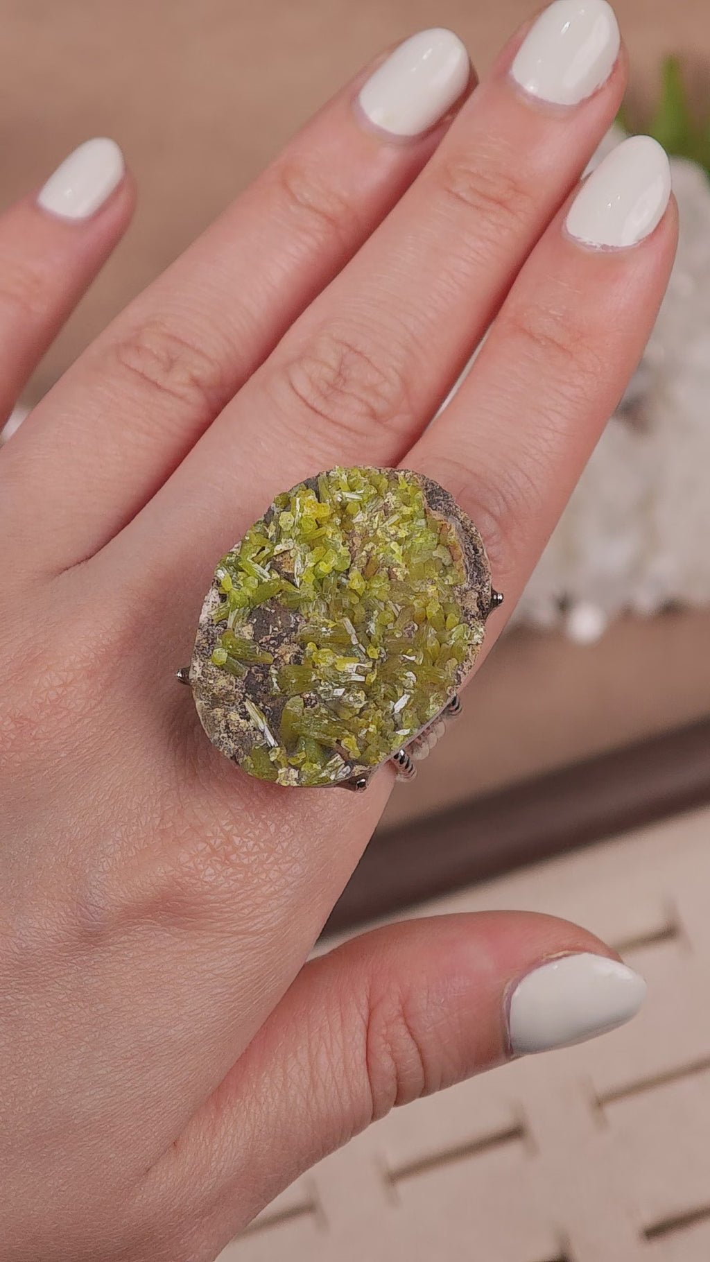 Raw Pyromorphite Adjustable Ring – Natural Mineral Stone Ring, Handmade One of a Kind Jewelry-016