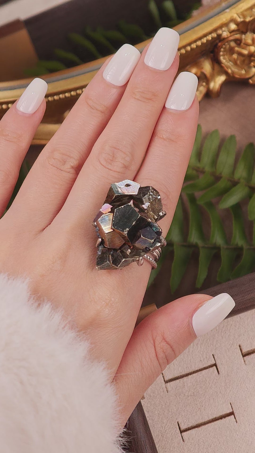 Raw Chalcopyrite Adjustable Ring – Natural Mineral Stone Ring, Handmade One of a Kind Jewelry-069