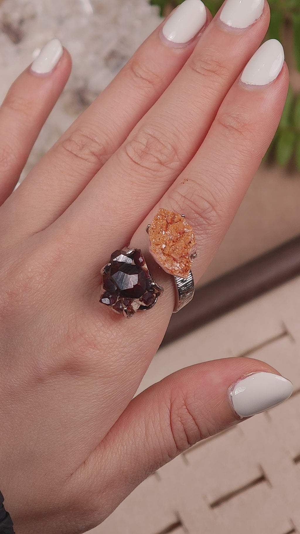 Raw Garnet+Vanadinite Adjustable Ring – Natural Mineral Stone Ring, Handmade One of a Kind Jewelry-021