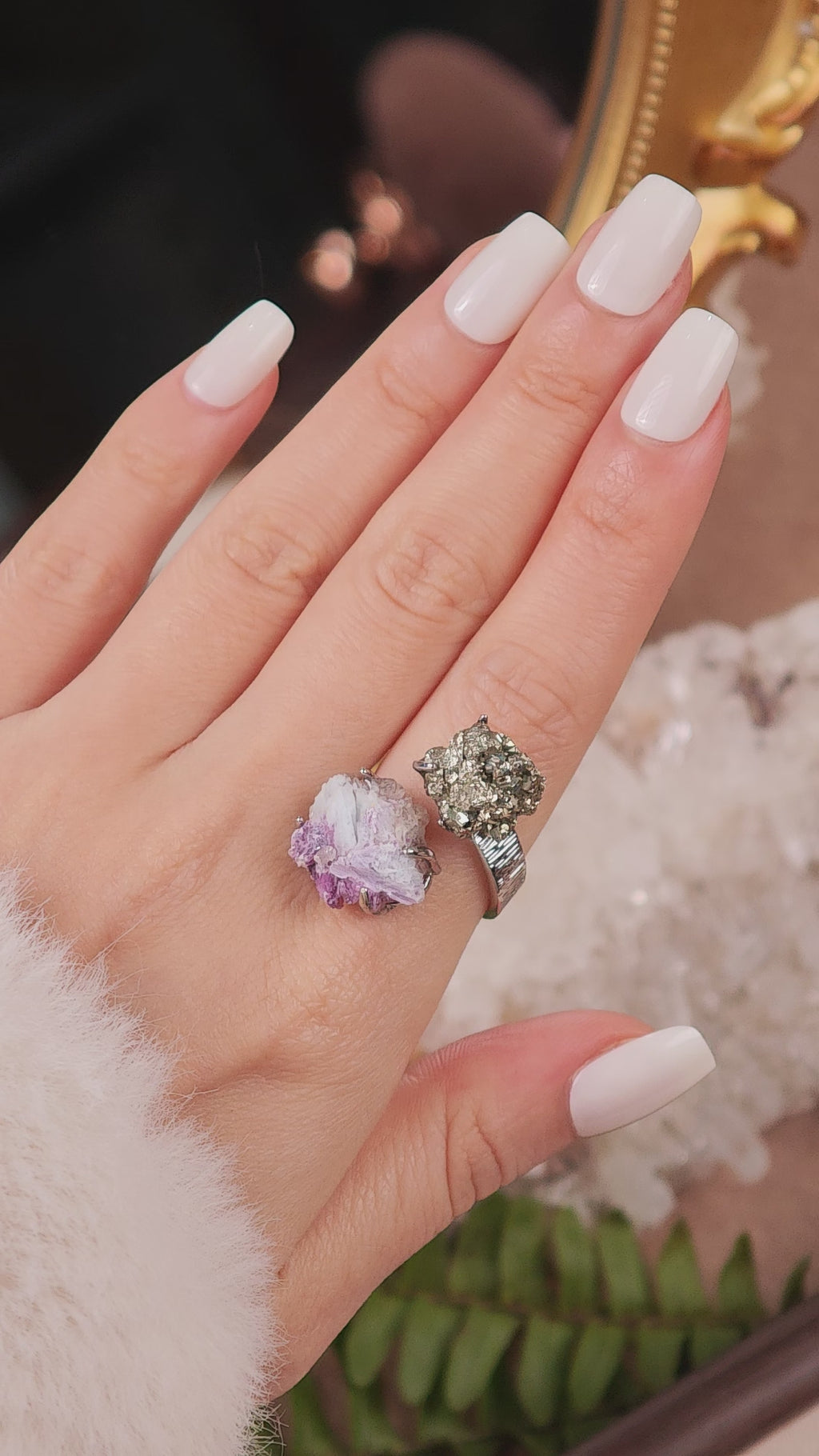 Raw Chalcopyrite&Phosphosiderite Adjustable Ring – Natural Mineral Stone Ring, Handmade One of a Kind Jewelry-034