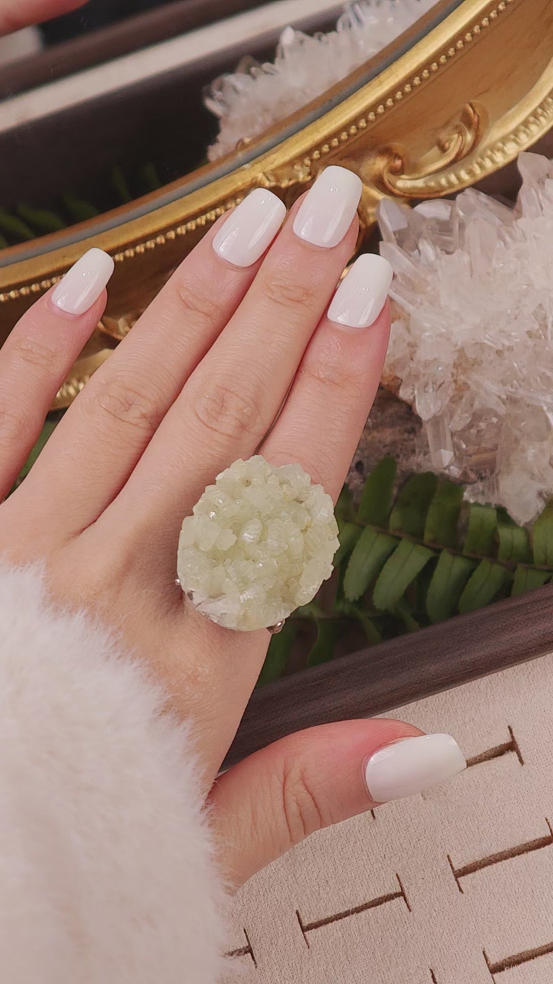Raw Prehnite Adjustable Ring – Natural Mineral Stone Ring, Handmade One of a Kind Jewelry-076