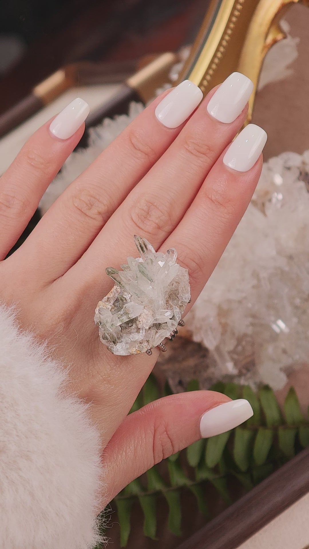Raw Green Phantom Quartz Adjustable Ring – Natural Mineral Stone Ring, Handmade One of a Kind Jewelry-044