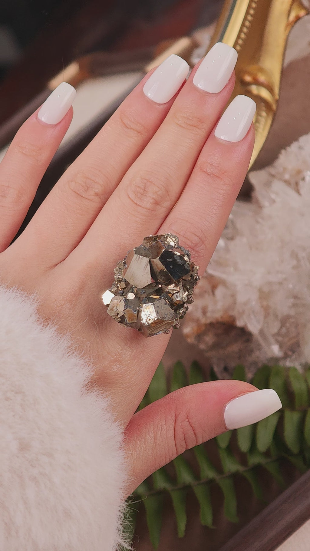 Raw Chalcopyrite Adjustable Ring – Natural Mineral Stone Ring, Handmade One of a Kind Jewelry-043