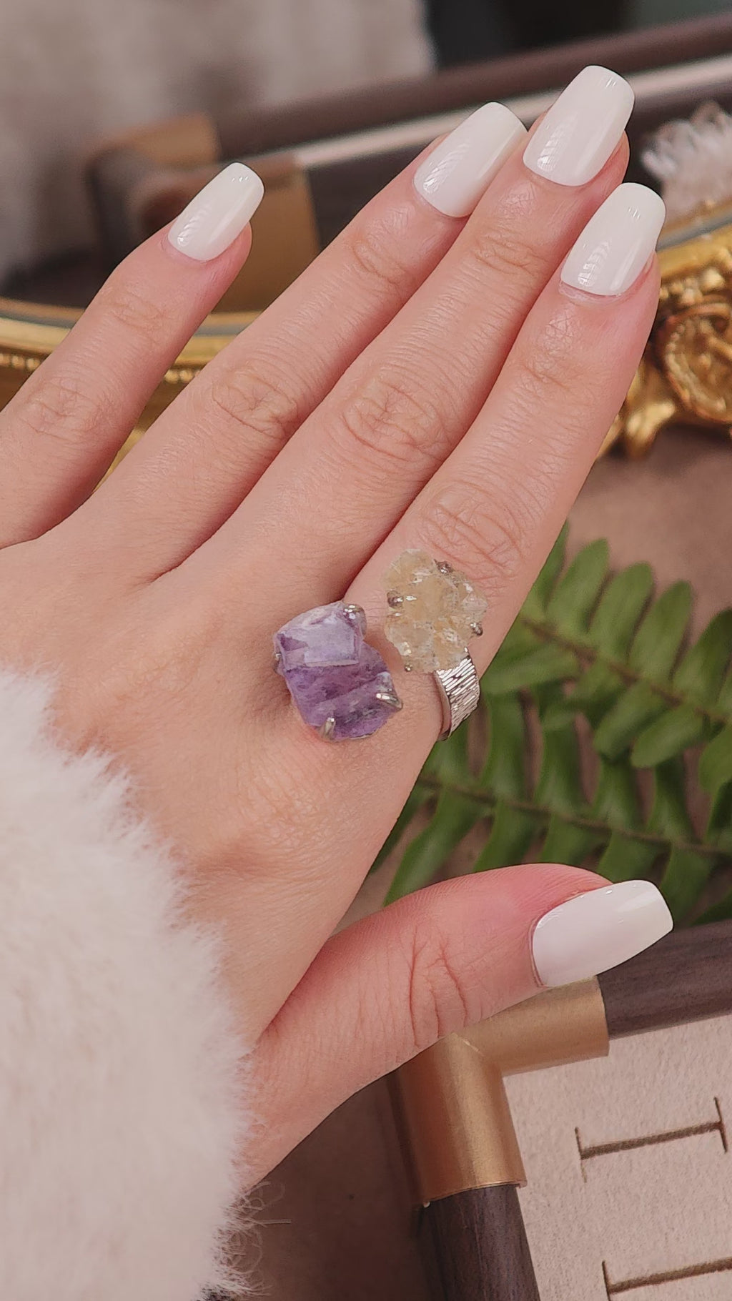 Raw Fluorite Adjustable Ring – Natural Mineral Stone Ring, Handmade One of a Kind Jewelry-094