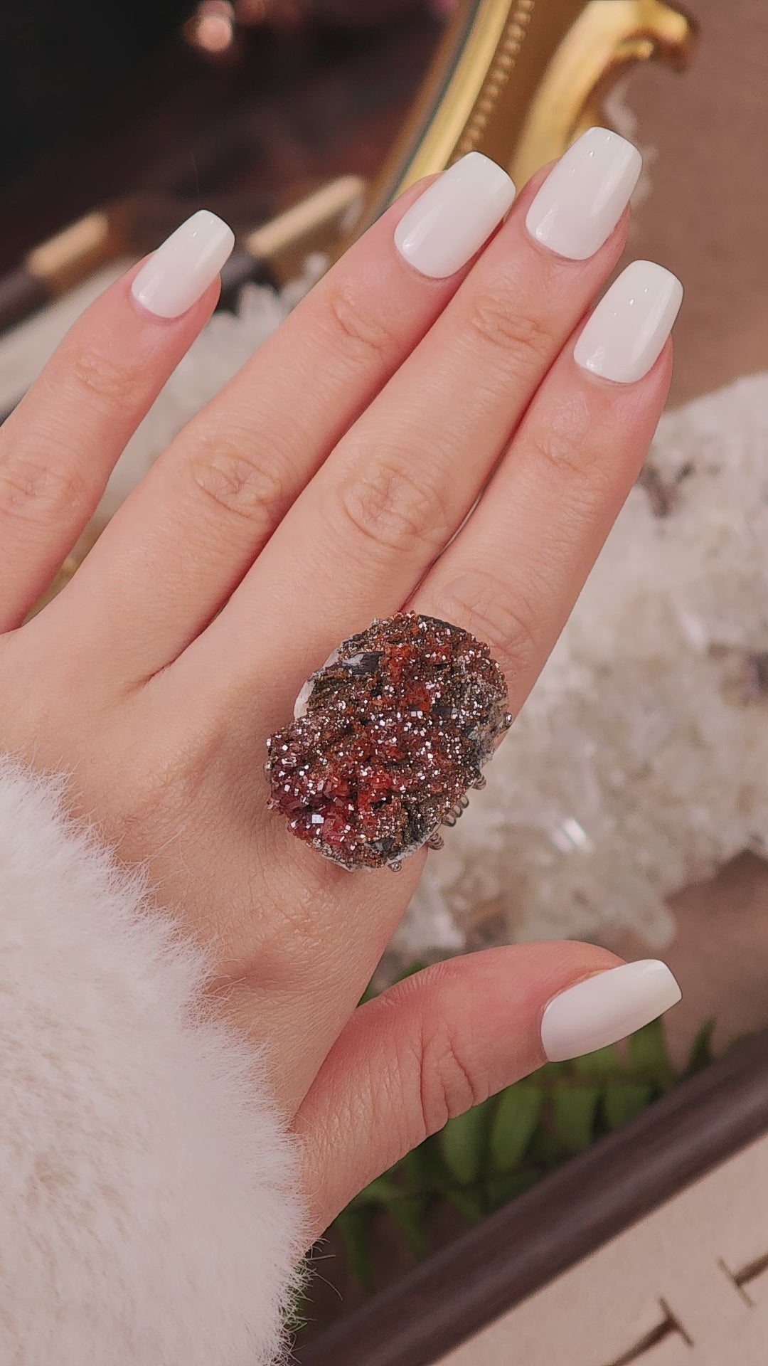 Raw Vanadinite Adjustable Ring – Natural Mineral Stone Ring, Handmade One of a Kind Jewelry-001