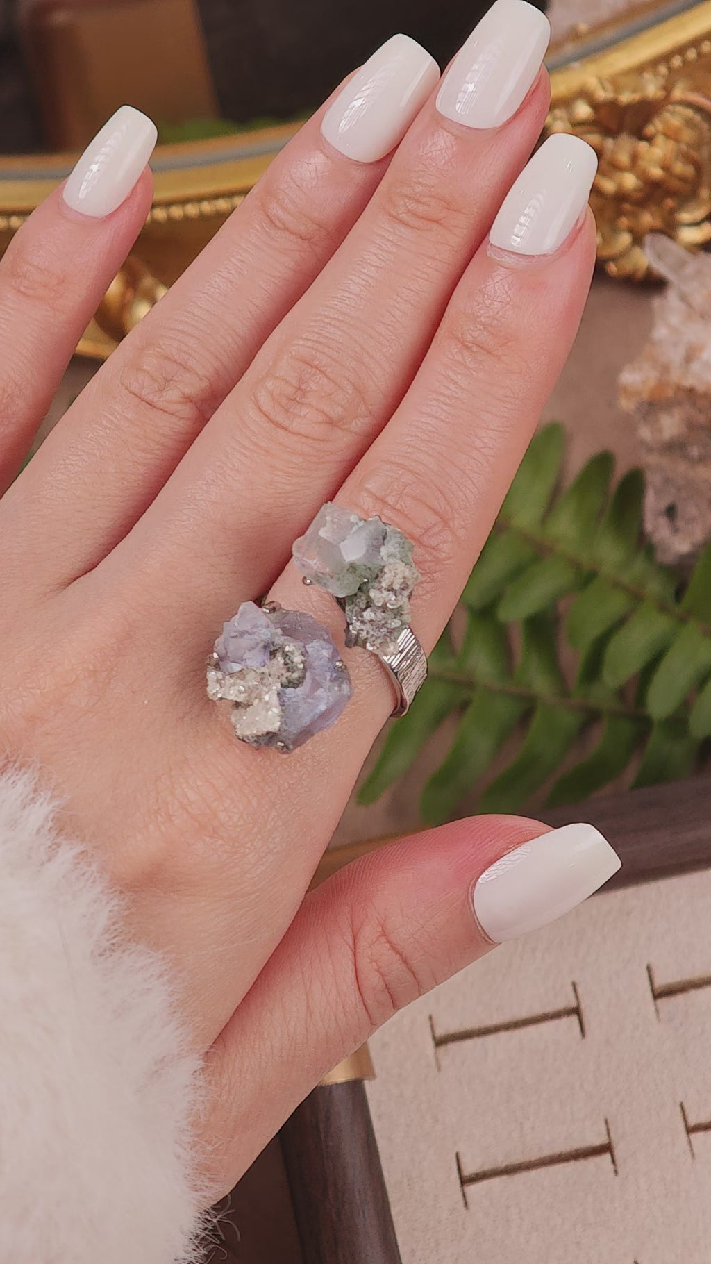 Raw Fluorite Adjustable Ring – Natural Mineral Stone Ring, Handmade One of a Kind Jewelry-089