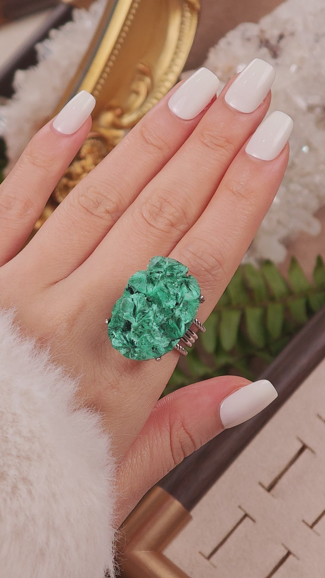 Raw Malachite Adjustable Ring – Natural Mineral Stone Ring, Handmade One of a Kind Jewelry-036