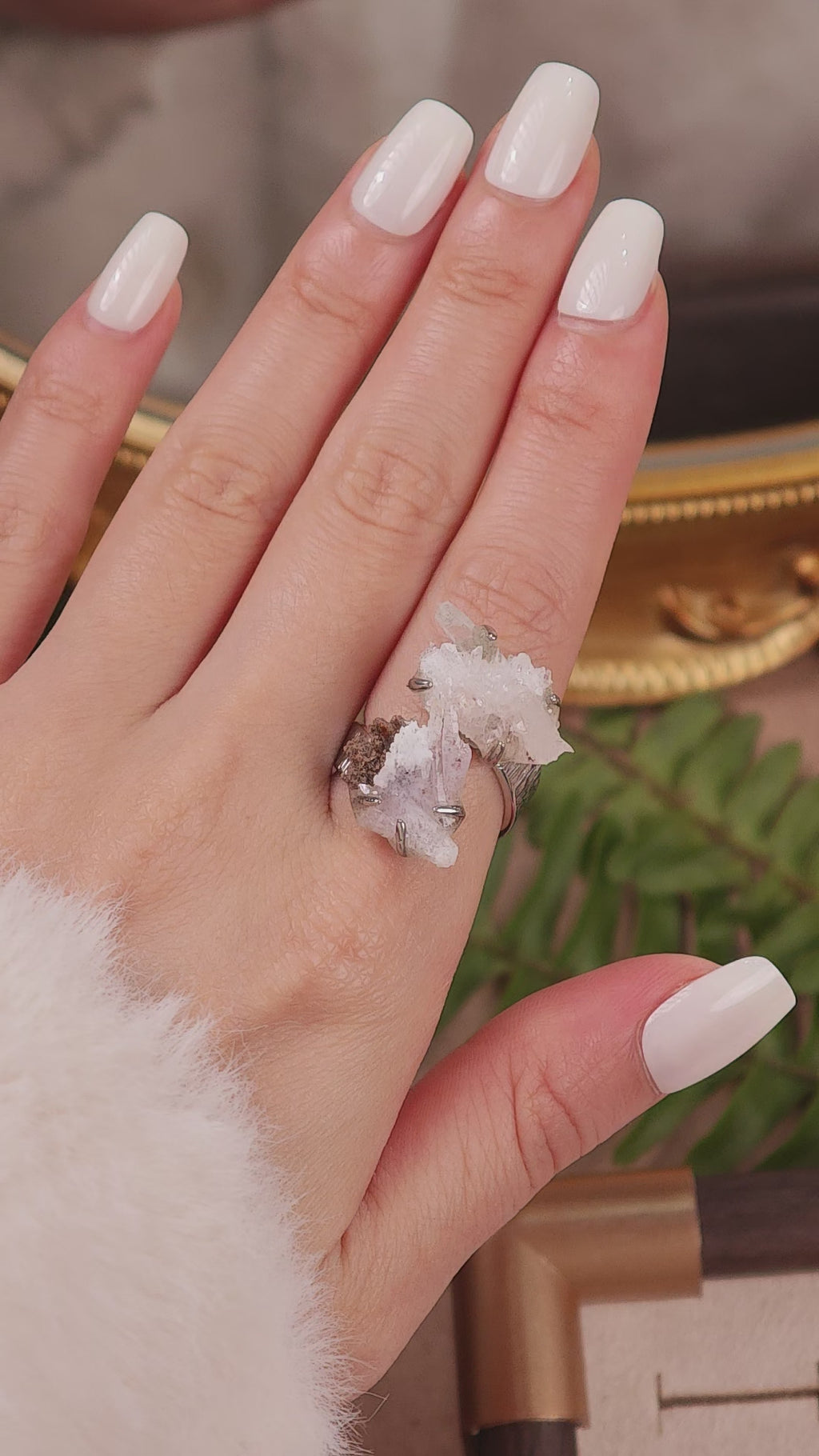 Raw Crystal&Creedite Adjustable Ring – Natural Mineral Stone Ring, Handmade One of a Kind Jewelry-093