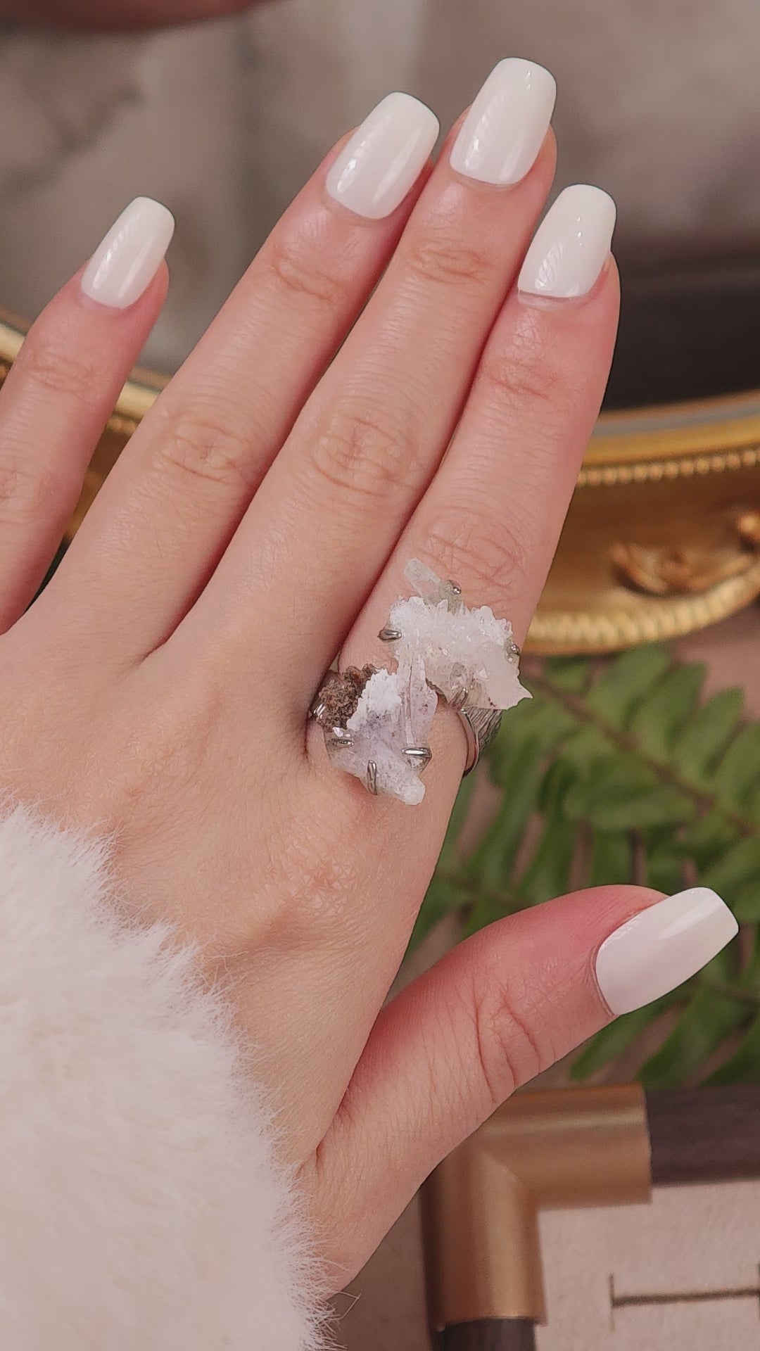 Raw Crystal&Creedite Adjustable Ring – Natural Mineral Stone Ring, Handmade One of a Kind Jewelry-093