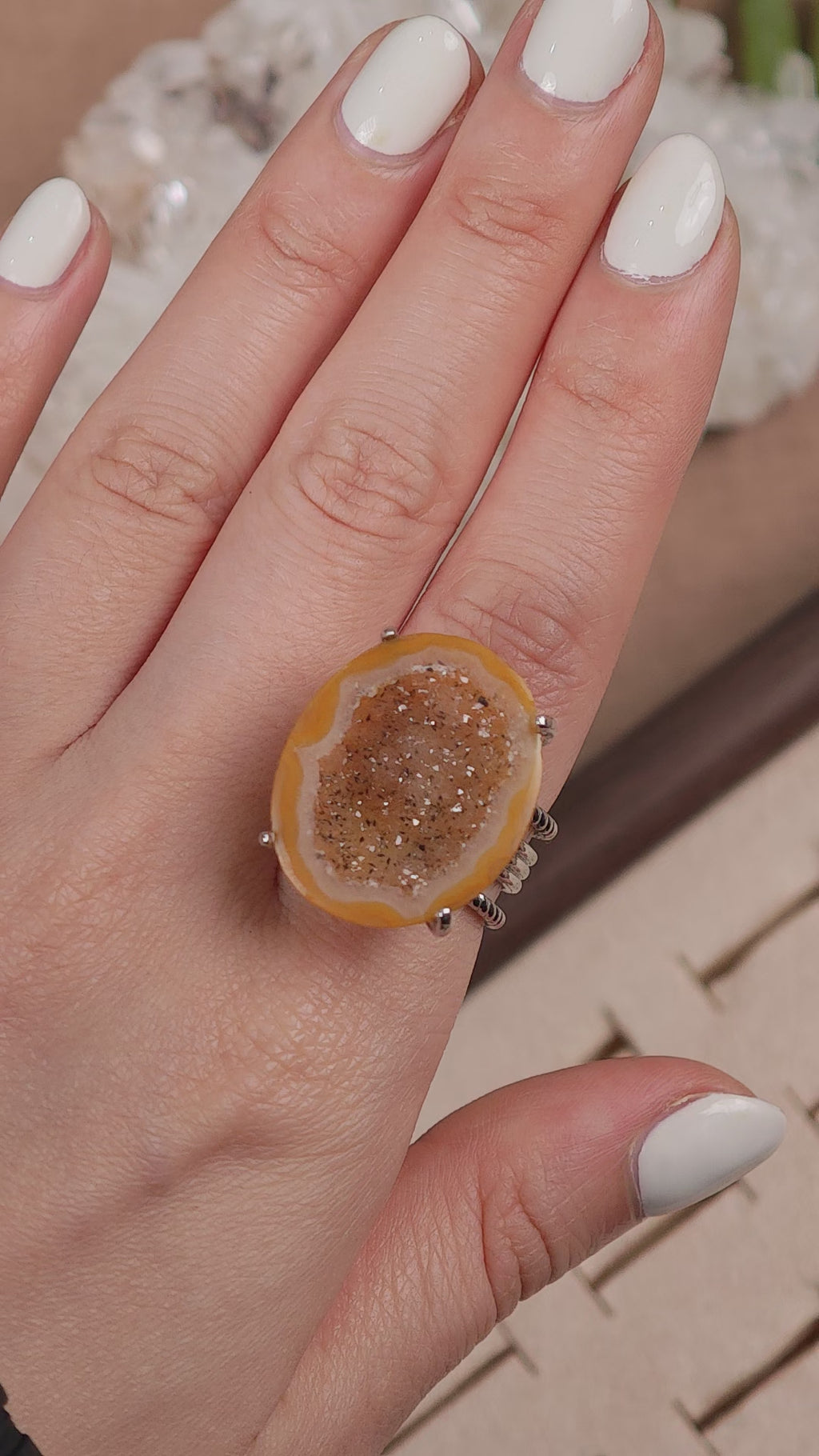 Raw geode Adjustable Ring – Natural Mineral Stone Ring, Handmade One of a Kind Jewelry-010