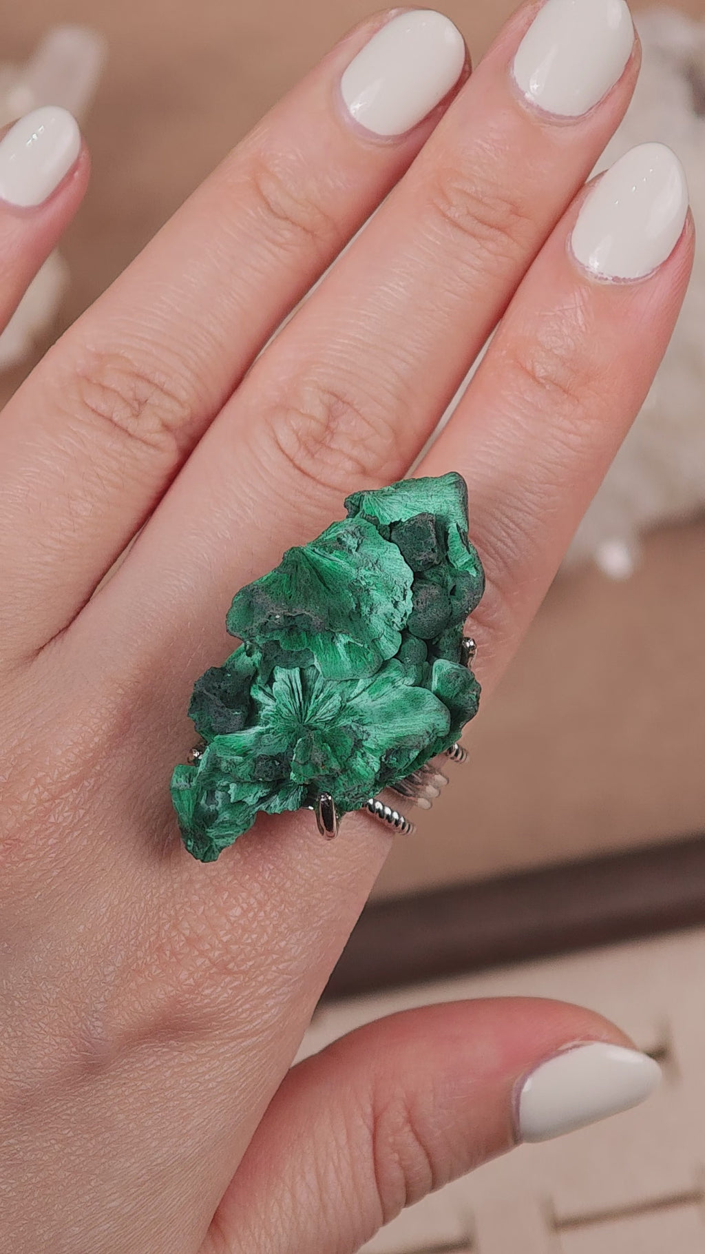 Raw Malachite Adjustable Ring – Natural Mineral Stone Ring, Handmade One of a Kind Jewelry-001