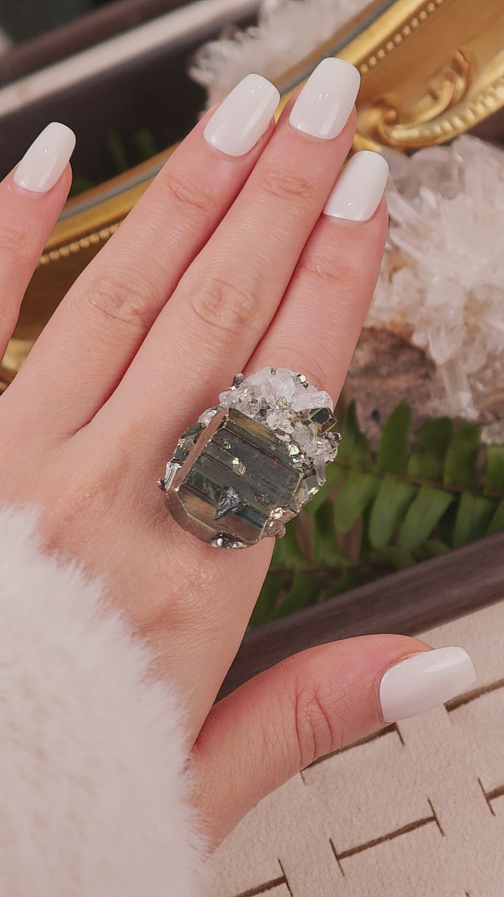 Raw Chalcopyrite Adjustable Ring – Natural Mineral Stone Ring, Handmade One of a Kind Jewelry-070