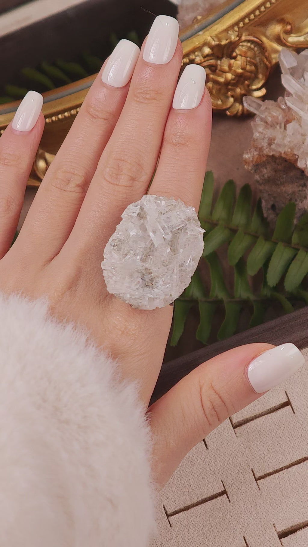 Raw White Crystal Adjustable Ring – Natural Mineral Stone Ring, Handmade One of a Kind Jewelry-078