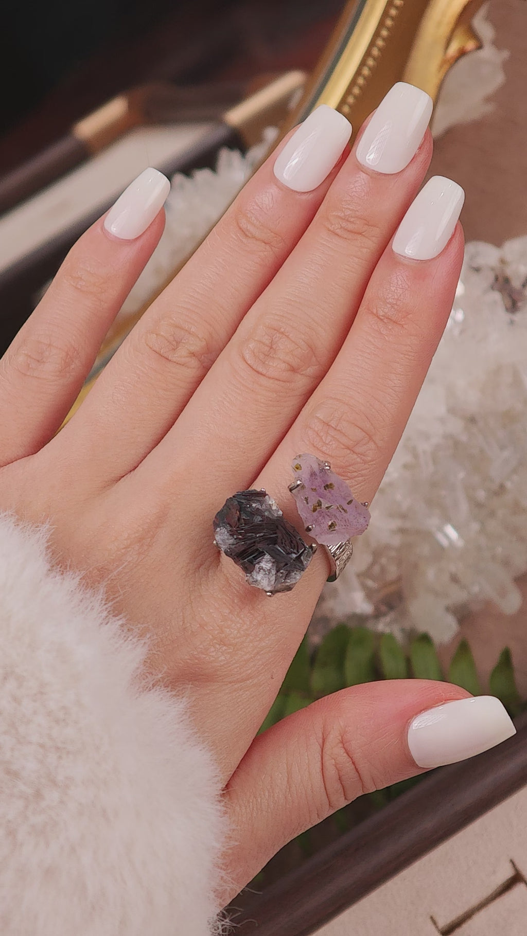 Raw Garden Quartz&specular Adjustable Ring – Natural Mineral Stone Ring, Handmade One of a Kind Jewelry-033